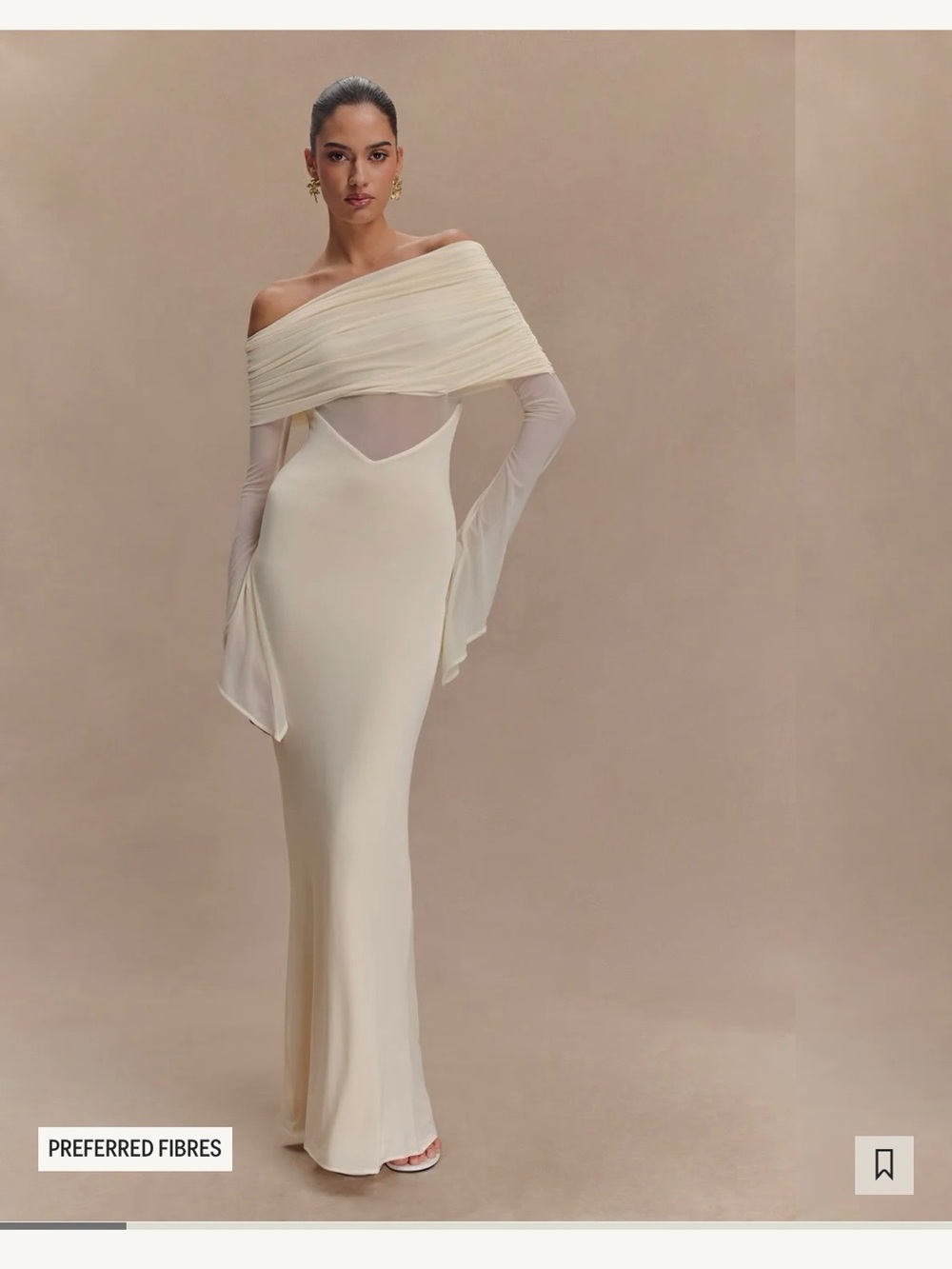 Meshki Cream One-Shoulder Draped Evening Gown